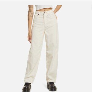📚  Women's Topshop Baggy Corduroy Wide Leg Pants Beige Cream NWT